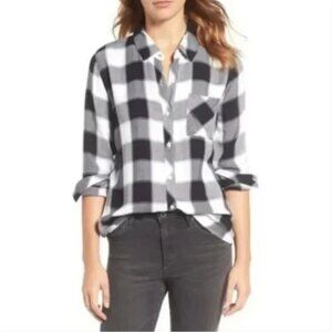 Rails Hunter Button Down Flannel Shirt Ebony White Buffalo Check Plaid Small